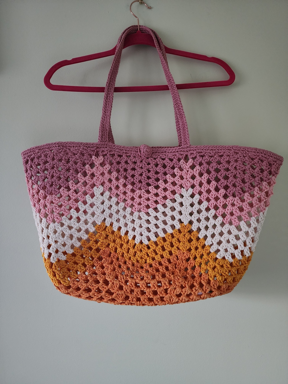 Handmade Pink Multicolor Crochet Tote Bag